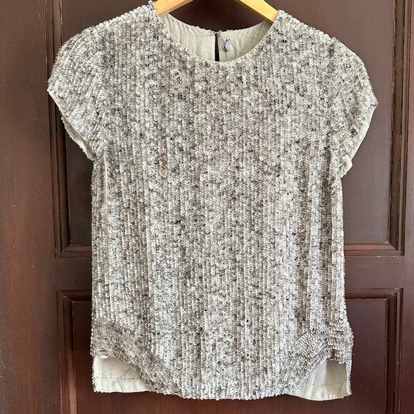 MLV MAYREN LEE VIRAY | Matte Sequin Short Sleeve Blouse Statement | Size Medium - Picture 1 of 5